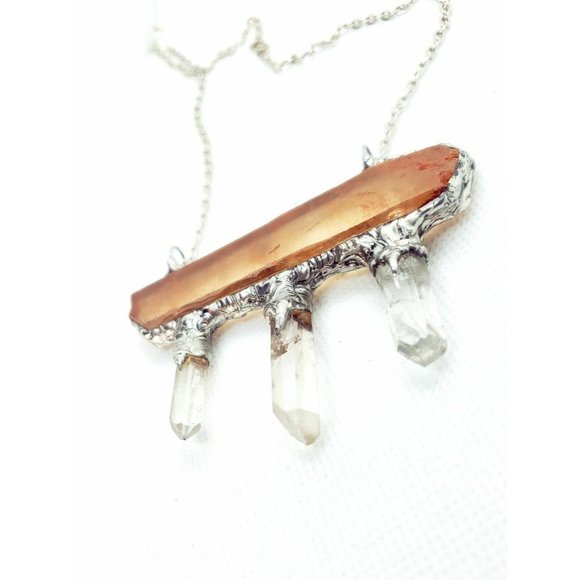 Tangerine quartz statement necklace handmade crystal necklace - Picture 4 of 12